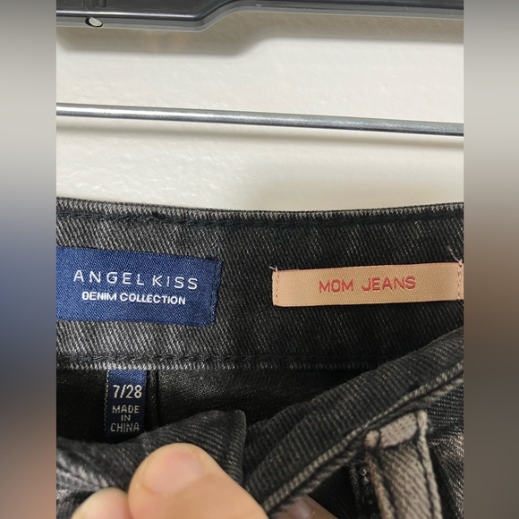 Angle Kiss Mom Jeans Sz 7/28 Black‎ Patchwork Staight Leg Casual Comfort - Picture 2 of 7